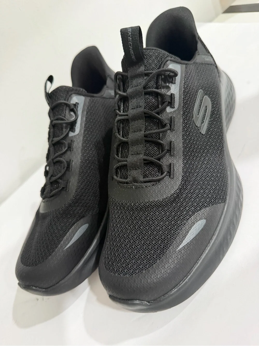 Skechers Men's Black Mesh Athletic Slip-On Sneaker with Gray Logo